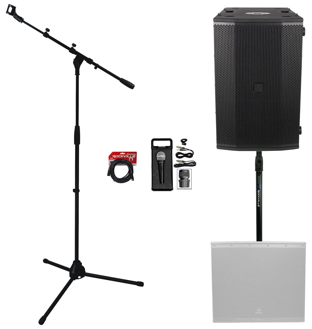 Imperio SUB210 Dual 10" 700W RMS Powered DJ PA Subwoofer w/ Mic + Stand