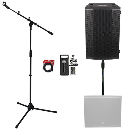 Imperio SUB210 Dual 10" 700W RMS Powered DJ PA Subwoofer w/ Mic + Stand