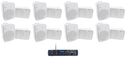 Rock Zone 8 Ch. Receiver+(16) White 6.5" Wall Speakers For Restaurant