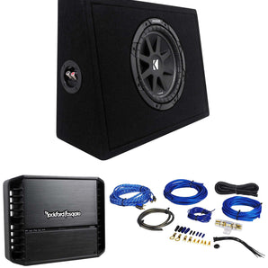 KICKER 43TC104 Comp 10" Subwoofer+Slim Sub Box+Rockford Amplifier+Amp Kit