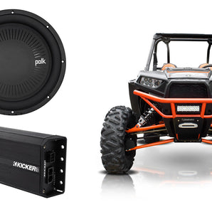 Polk Audio 12" DVC Subwoofer+Kicker Mono Amplifier For Polaris RZR/ATV/UTV/Cart