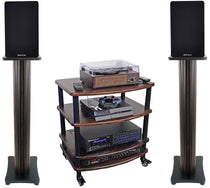 RockShelf 68D Dark Wood 6.5" Bookshelf Speakers+36" Stands+Rack