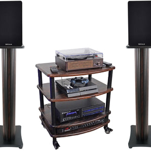 Pair Rockville RockShelf 68D Dark Wood 6.5" Bookshelf Speakers+36" Stands+Rack