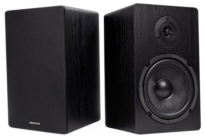 RockShelf 64B Black 6.5" Home Bookshelf Speakers+8 inch Wood Stands