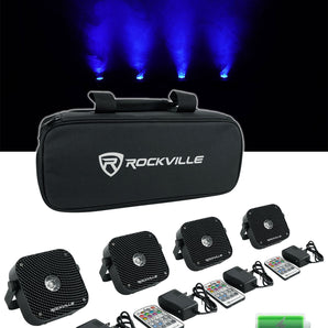 Rockville 4 PACK MINI RF1 V2 Black RGBWA+UV DJ Par Wash Up Lights+Bag+RF Remote