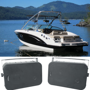 Pair Rockville HP65S 6.5" Black Marine Box Speakers with Swivel Bracket For Boats
