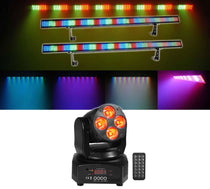 (2) COLORSTRIP DMX LED Light Bar Effect Color Strips + RGBW Moving Head Beam