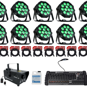 (10) Eliminator MEGA 64 PROFILE EP RGB+UV LED Wash Lights+DMX Controller+Fogger