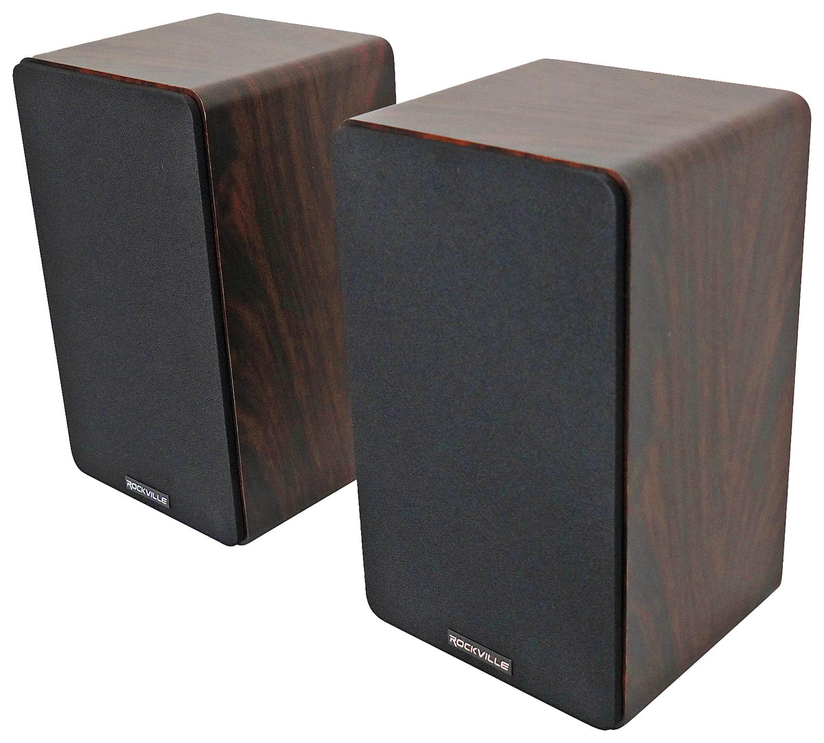 RockShelf 68D 400w Dark Wood 6.5" Bookshelf Speakers+36" Stands