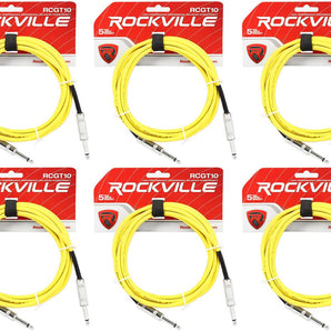 6 Rockville RCGT10Y 10'  1/4" TS to 1/4'' TS Guitar/Instrument Cable