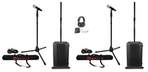(2) Imperio SUB210 Dual 10" DJ PA Subwoofers w/ Stands, Mics + Headphones
