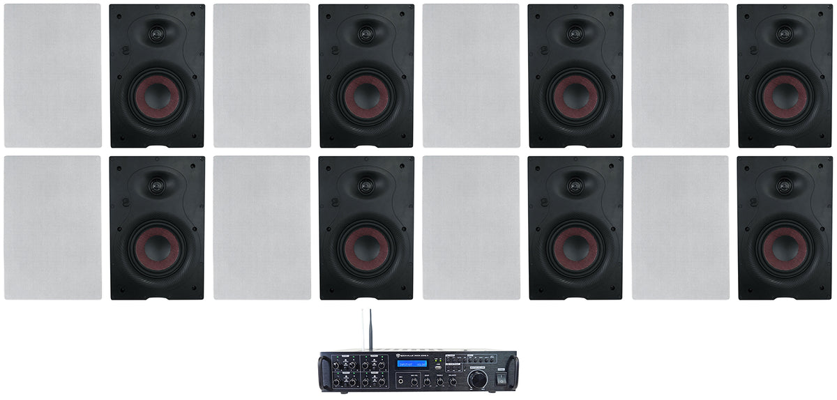 Rock Zone 8 Channel Multi Room Home Receiver+(16) 6.5" In-Wall Speakers