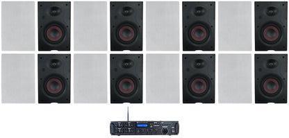 Rock Zone 8 Channel Multi Room Home Receiver+(16) 6.5" In-Wall Speakers