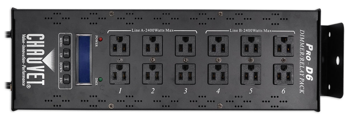Chauvet PRO-D6 6 Ch 20A DMX-512 Dimmer Switch Pack Simultanious115V and 230V