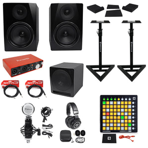 Focusrite Recording Interface+LaunchPad+Mic+Headphones+(2) 6.5" Monitors+Sub