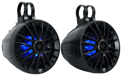 (4) PT65BR 6.5" Powered Bluetooth LED Tower Speakers For ATV/UTV/RZR