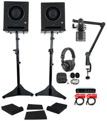 (2) Eris Pro 4 Monitors + Interface + Stands + Mic + Headphones + Boom Arm