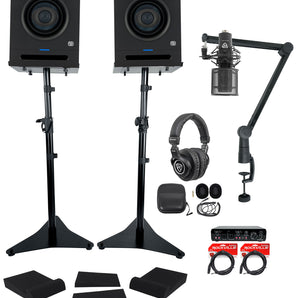 (2) Presonus Eris Pro 4 4" Studio Monitors+Interface+Stands+Mic+Headphones+Boom