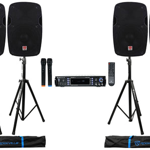 Rockville  Bluetooth Karaoke Amplifier/Mixer(2) Mics+(4) 8" Speakers+Stands