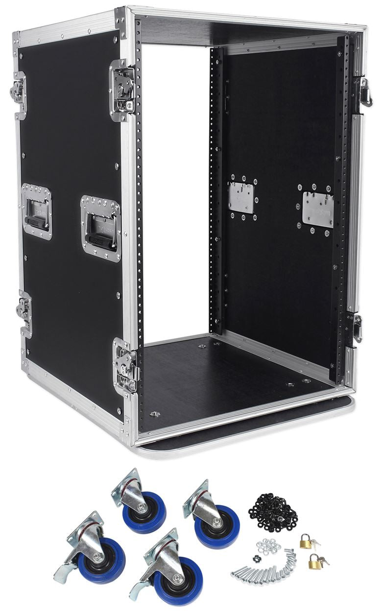 Pro X TOV T-16RSS 16U 3/8" Wood ATA300 Rack DJ Amplifier Flight Case w/ Wheels