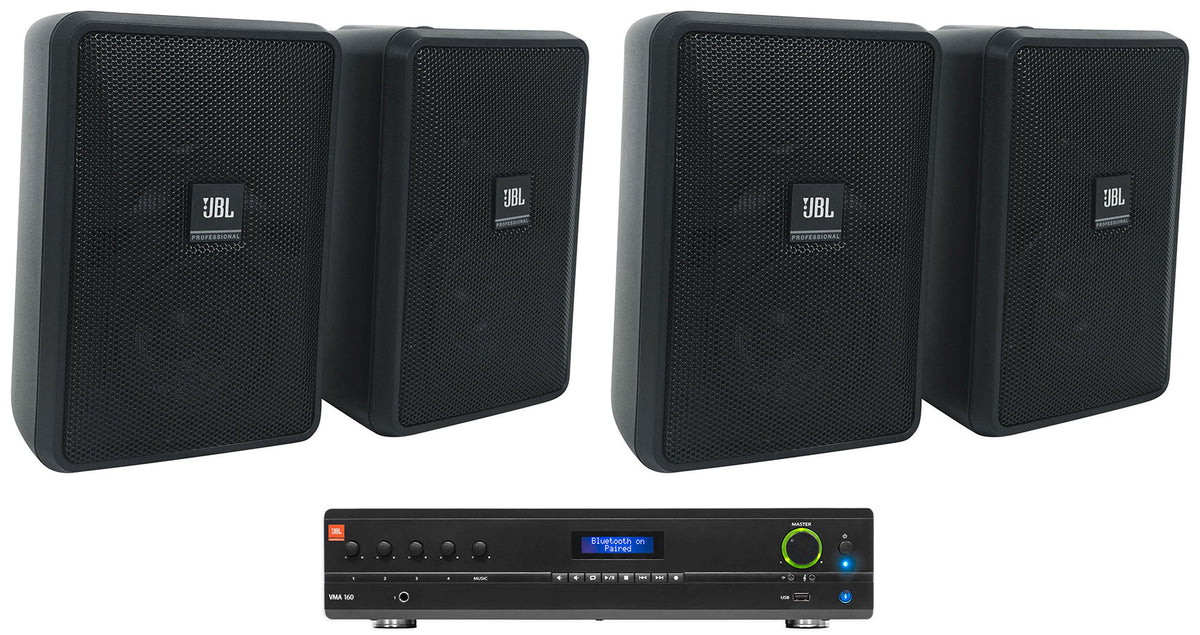 (4) JBL Control 23-1 Black 3" Indoor/Outdoor 70V Wall Speakers + Amplifier