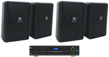 (4) JBL Control 23-1 Black 3" Indoor/Outdoor 70V Wall Speakers + Amplifier