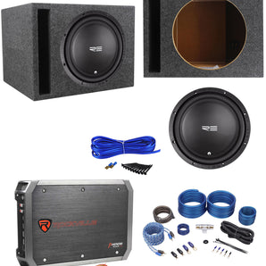 RE Audio REX12S4 V2 12" 200W RMS Car Subwoofer+Vented Sub Box+Amplifier+Amp Kit