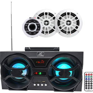 MB QUART GMR1.5S2W Marine Bluetooth Receiver+2 White 6.5" Speakers+Party Speaker