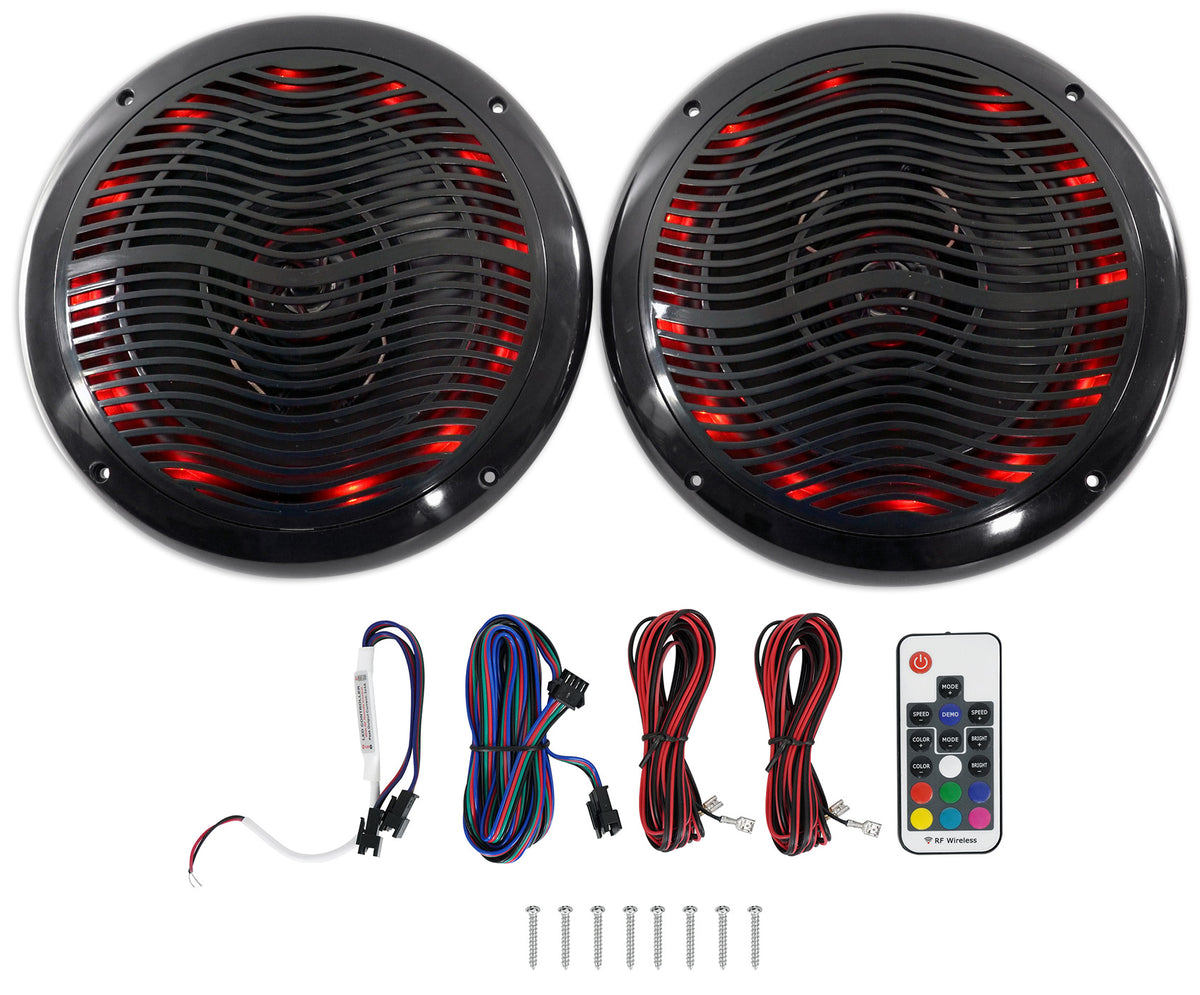 2) Rockville 6.5" LED Swivel Black Marine Wakeboard+Coaxial Speakers+Amp+Amp Kit
