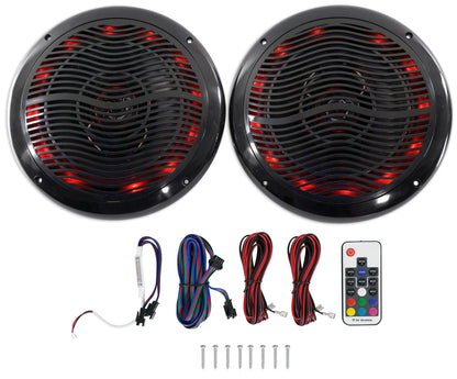 2) Rockville 6.5" LED Swivel Black Marine Wakeboard+Coaxial Speakers+Amp+Amp Kit