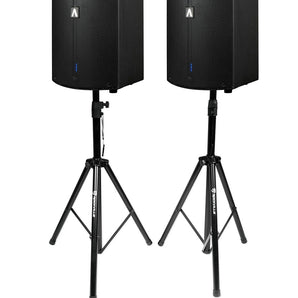 2 Avante Audio A15X 1200 Watt 15" 2-Way Powered DJ PA Speakers+Stands+Cables+Bag
