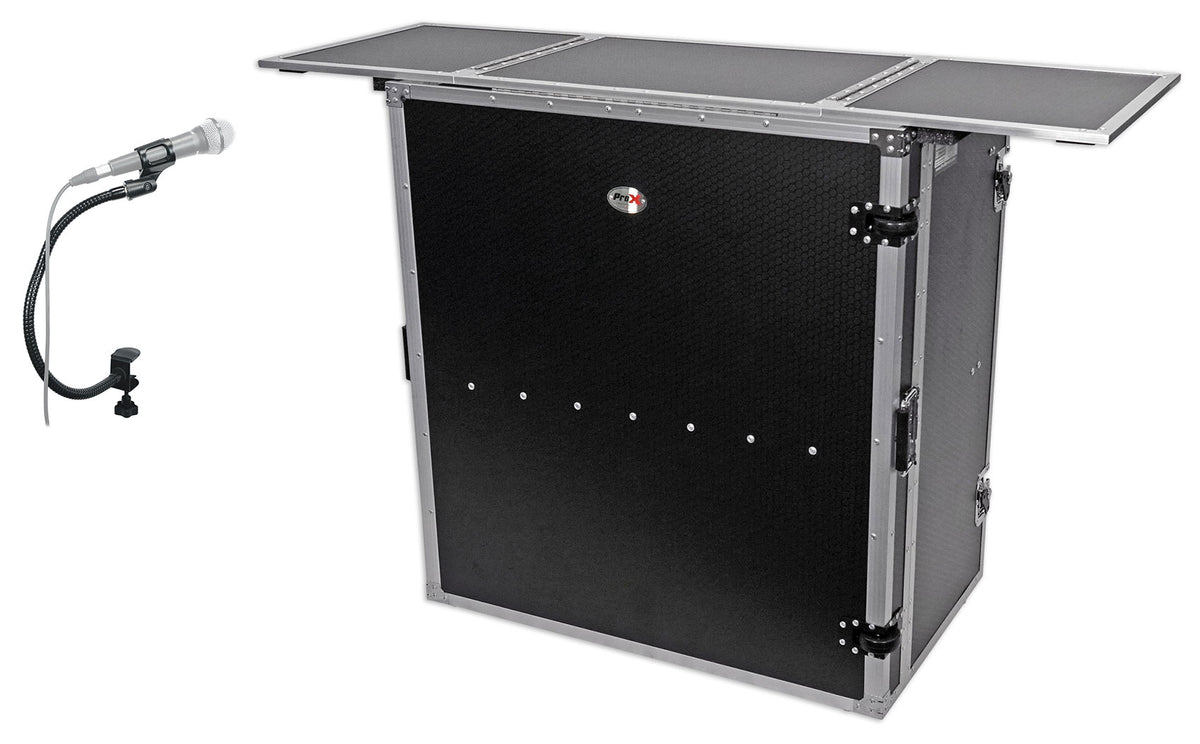 ProX XS-DJSTN Portable Foldout Mobile DJ Combo Table Facade+Gooseneck Mic Stand