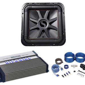 KICKER 45L7R122 12" 1200w L7R Subwoofer, Solo-Baric Sub+Hifonics Amplifier+Wires