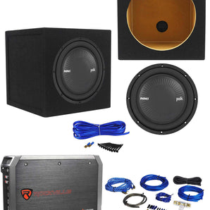 Polk Audio MM1042SVC 10” 1200w Car Subwoofer+Sealed Sub Box+Amplifier+Amp Kit