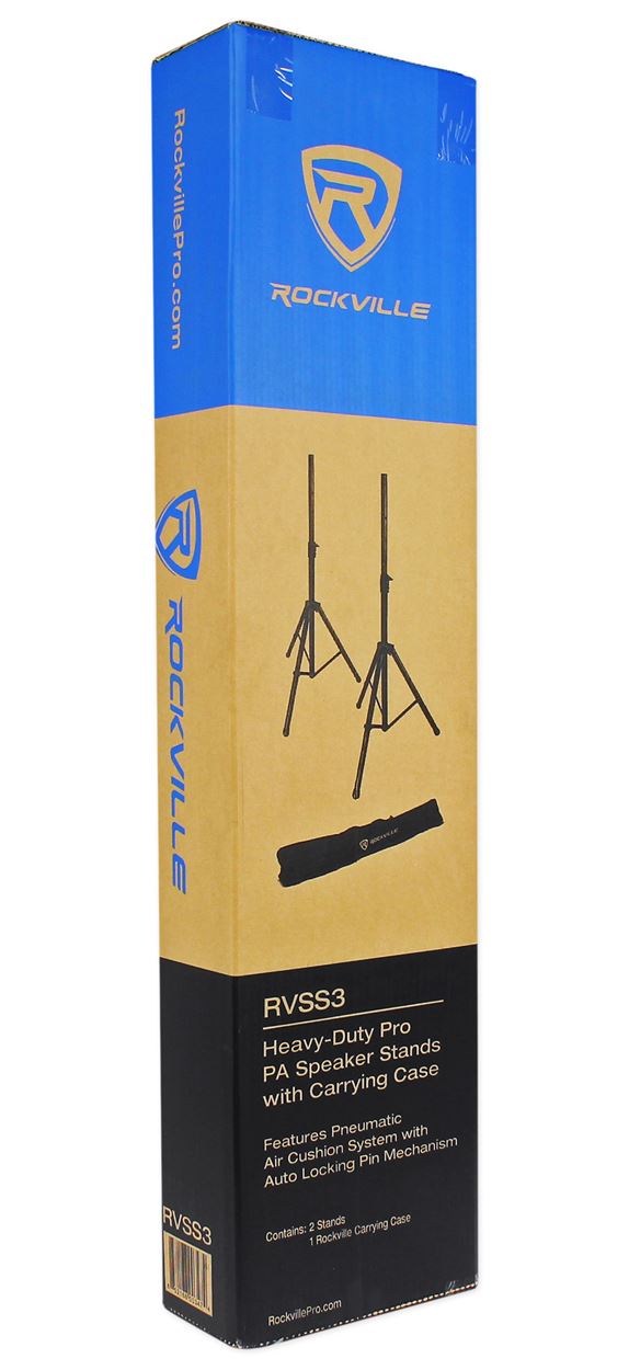 Rockville RVSS3 Pair Tripod Push Button DJ PA Speaker Stands+Air Lowering System