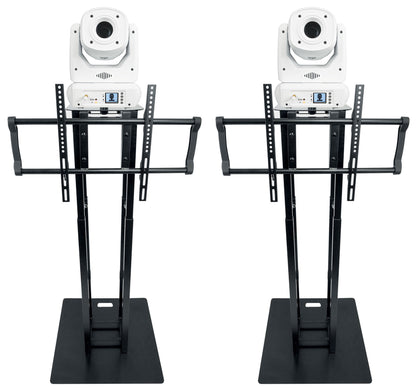 (2) ROCK SPOT 260W WHITE Moving Head Lights + Black Totem/TV Stands