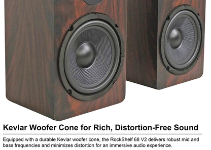 RockShelf 68D Dark Wood 6.5" Bookshelf Speakers+36" Stands+Rack