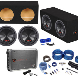 (2) Alpine SWR-8D4 8" 1000w Subwoofer+Sealed Sub Enclosure Box+Mono Amplifier