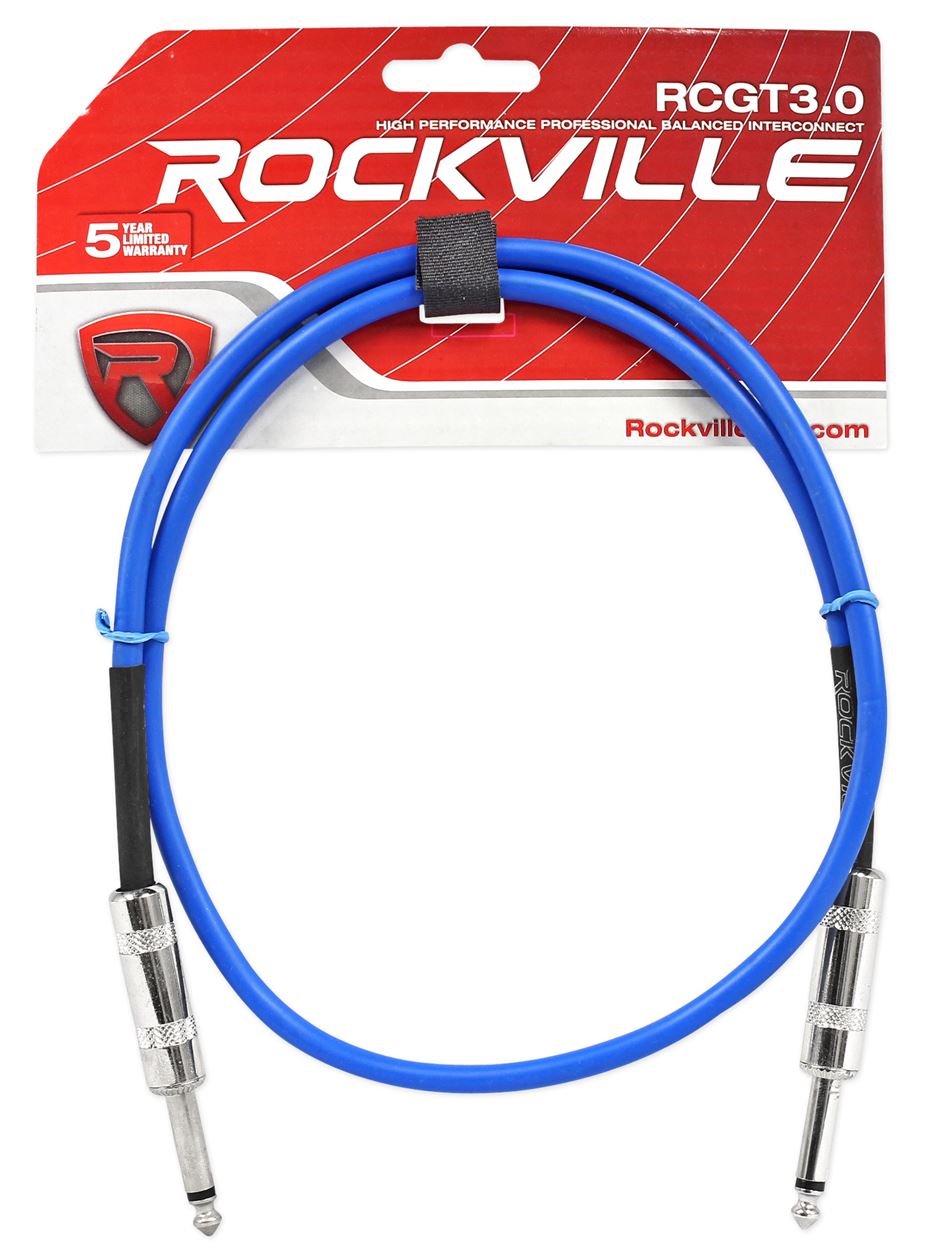 5 Rockville 3' 1/4" TS to 1/4" TS Guitar/Audio Cable (5 Colors)