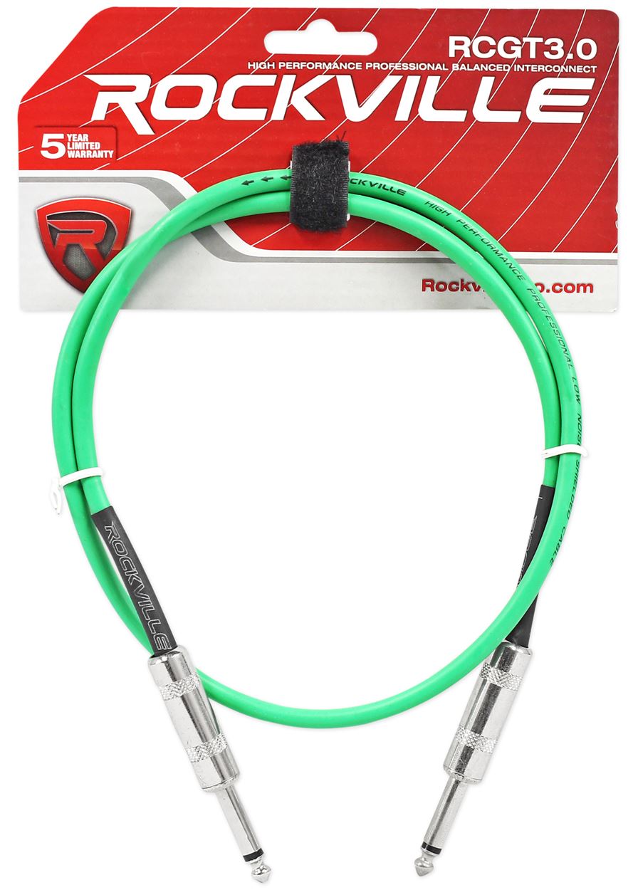 5 Rockville 3' 1/4" TS to 1/4" TS Guitar/Audio Cable (5 Colors)