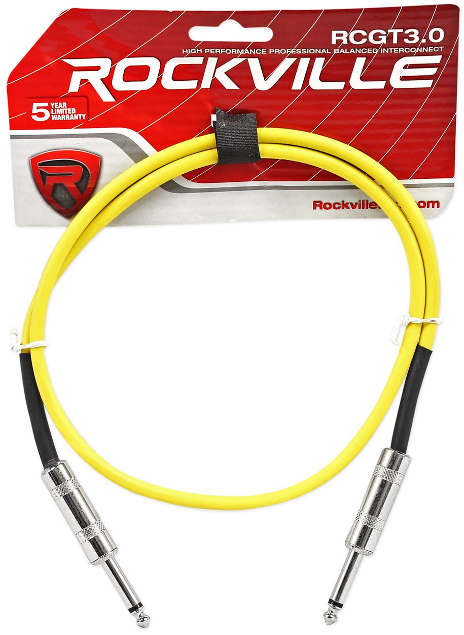 5 Rockville 3' 1/4" TS to 1/4" TS Guitar/Audio Cable (5 Colors)