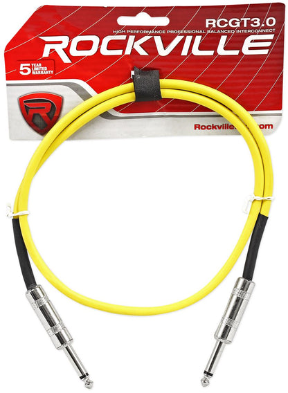 5 Rockville 3' 1/4" TS to 1/4" TS Guitar/Audio Cable (5 Colors)