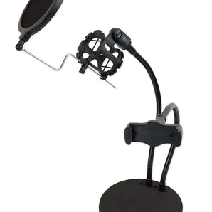 Technical Pro Broadcast Podcast Podcasting Desk Stand w/ Phone + Mic Holders