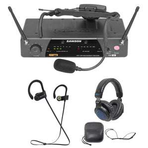 Samson Airline 77 Wireless Fitness Aerobics Headset UHF Microphone Mic+ Earbudss