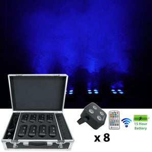 Rockville MINI RF4 CHARGE PACKAGE (8) Black DJ Lights+Case+Remotes+Wireless DMX