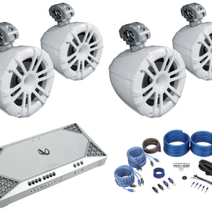 (4) Memphis Audio MXA82TW 8" Marine Wakeboard Tower Speakers+Infinity Amplifier