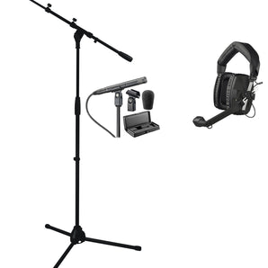 Audio Technica AT4051B Broadcast Microphone+Black Beyerdynamic Headset+Stand