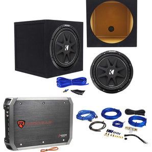 KICKER 43C124 Comp 12" 300 Watt Car Subwoofer+Amplifier+Amp Kit+Sealed Sub Box