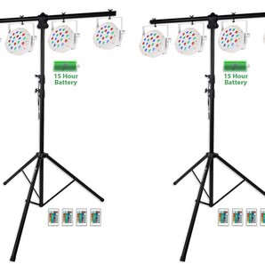 (2) Rockville RVLS1 Tripod Lighting Stands wSide Bars+8 White Battery Par Lights