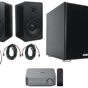 2) Rockville RockShelf 58B Black 5.25" Bookshelf Speakers+Wifi Amp Receiver+Sub